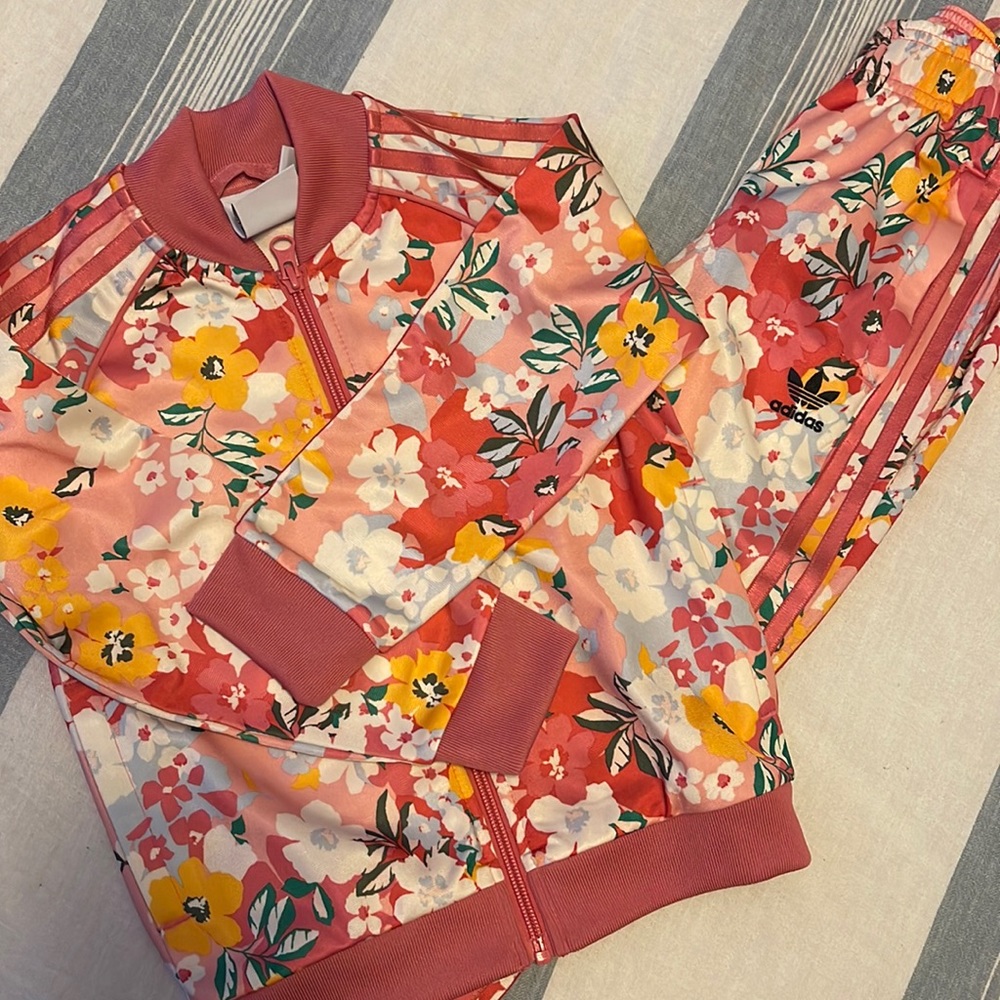 Floral adidas track suit for toddler. Great condition- worn once.